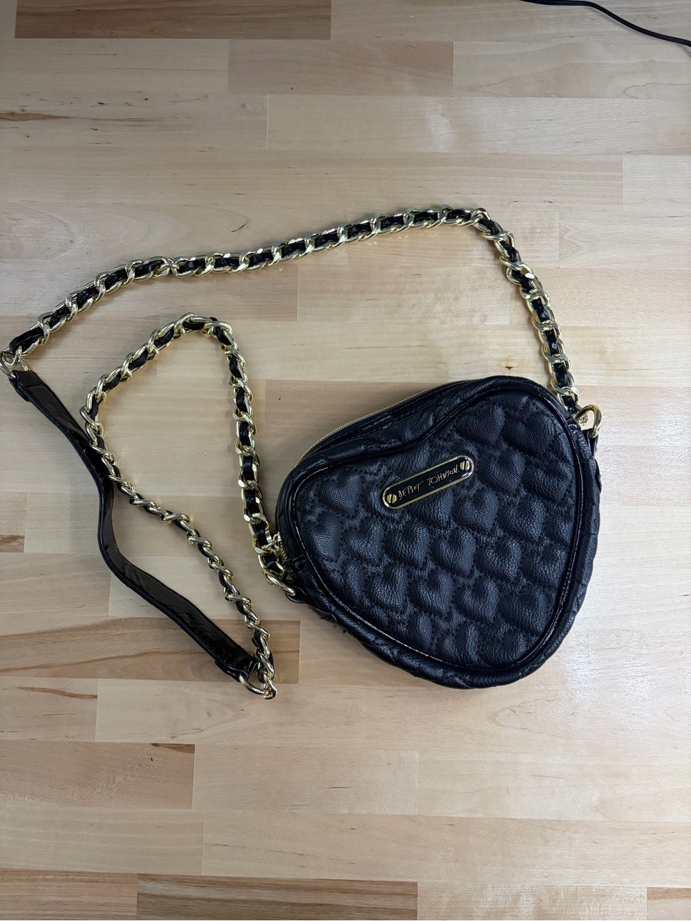 Betsey Johnson Black Quilted Heart Shaped Crossbody Bag
